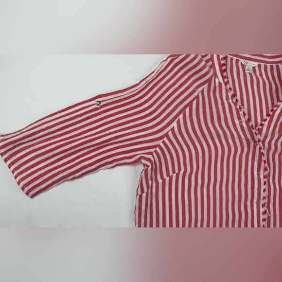 Cato Red and White Striped Button Down Shirt Button Front Size Large - Picture 7 of 10